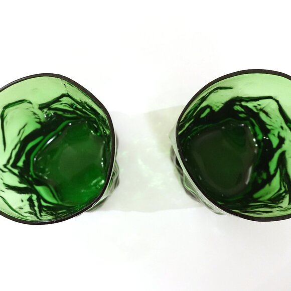 Vintage Forest Green Crinkle Lowball Drinking Glasses - Picture 7 of 8
